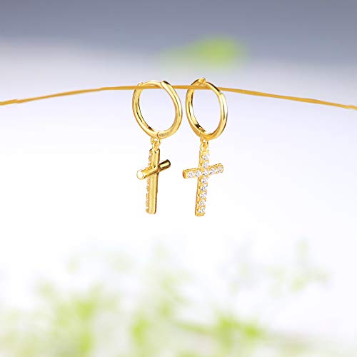 MILACOLATO 925 Sterling Silver Hoop Earrings for Women 18K Gold/Rhodium Plated Drop Dangle Hoop Earrings with Charms Cross Spike Moon Star Paperclip Link Statement Earrings Convertible Link Huggie Earrings Hypoallergenic - color: Gold Tone : Hoop with Dan