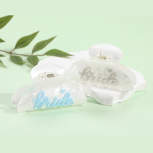 2PCS Bride Hair Clips for Women – Blue Letter Hair Accessories with Rhinestone, Bachelorette Party Bridal Shower Gifts, Trendy Handmade Look Unique Wedding Claw Clips - color: Bride Pink and White