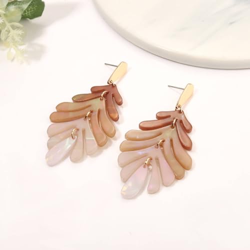ARATLENCH Acrylic Pendant necklace Earrings – Long Statement Leaf Charm Necklace Tortoise Resin Palm Leaf Earrings Fashion Necklaces Earrings for Women - color: brown