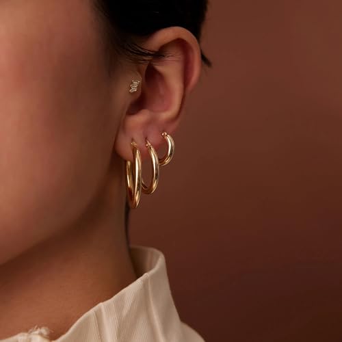 Poxtex Small Sterling Silver Huggie Hoop Earrings Set for Women, Hypoallergenic 14K Gold Plated Hoops Stacks for Multiple Piercings, Dainty Cute Mini Lightweight Cartilage Studs Trendy Jewelry Gift - color: Gold-large hoops 8 15 20