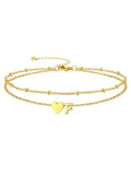 Silvora Ankle Bracelets for Women Waterproof 14K Gold/Silver/Black Initial Anklet for Women Dainty Layered Heart Ankle Bracelets Stainless Steel Adjustable Foot Chain Anklet Summer Beach Jewelry - color: F-Gold