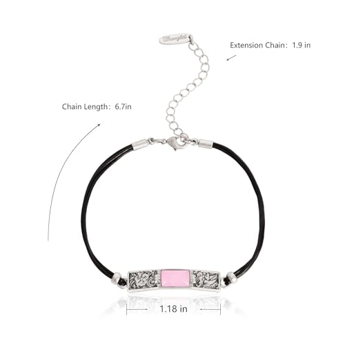 Montana West x Wrangler Faux Leather Wrap Bracelets for Women Western Country Bohemian Cowgirl Turquoise Dainty Jewelry - color: Silver-Pink