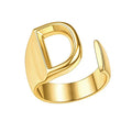 FindChic Customizable Initial Ring Statement 18K Gold Plated Fashion Cuff Rings for Women Alphabet Letter A to Z Resizable Knuckle Ring (with Gift Box) - color: D