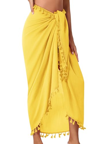 QIANXIZHAN Women's Swimsuit Cover Up,Beach Sarong Wrap Bottom Coverup for Women Short Skirt - color: Tassels Yellow