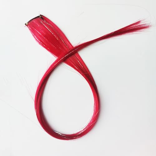 12pcs Clip in Red Hair Extensions, 22 Inch Rainbow Hair with Silver Tinsels, Colorful Holiday Party Highlights for Women - color: Red