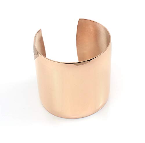 Stainless Steel Smooth Polished Open Cuff Bangle Bracelet for Women Lady Girls Gift - color: Rose gold