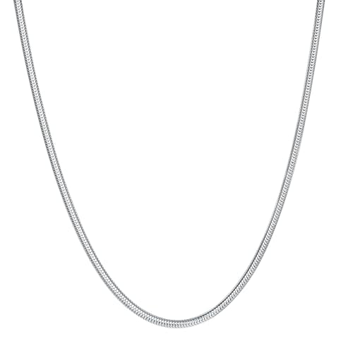 BORUO 925 Sterling Silver Snake Chain Necklace | Waterproof 14K Gold Plated Snake Chain | 1mm 1.5mm Solid Italian Nickel-Free Necklace Lobster Claw Clasp 14-30 Inch - color: Waterproof White Gold Plated Stainless Steel 1mm, size: 20 Inch