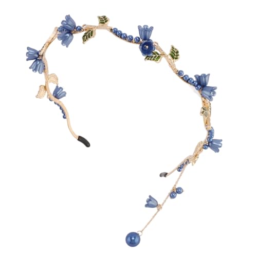 AHONEY Blue Flower Headband for Women Girls Hair Vine Leaf Boho Headband Wedding Fairy Accessories Headpiece - color: Blue