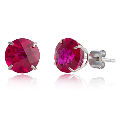 10k Gold 8mm Round Birthstone Stud Earrings for Women by MAX + STONE - color: Created Ruby
