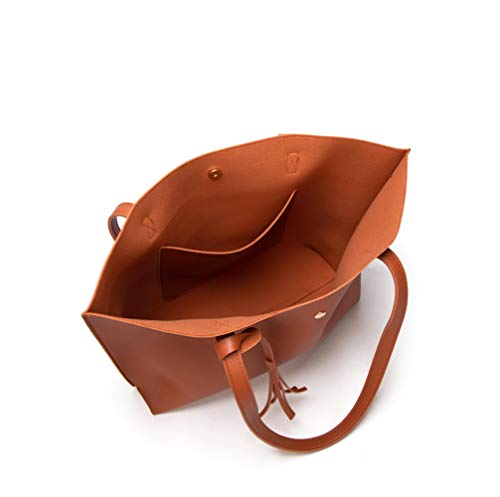 Dreubea Women's Soft Faux Leather Tote Shoulder Bag from, Big Capacity Tassel Handbag - color: Brown New