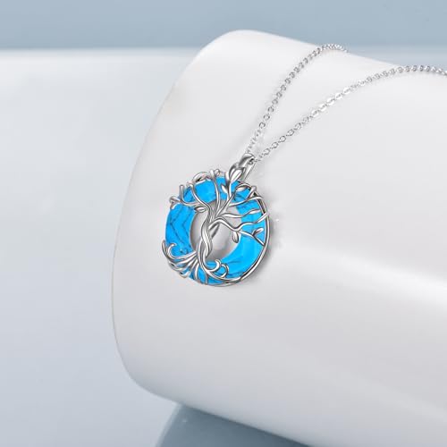 TOUPOP Tree of Life Necklace Gifts for Women 925 Sterling Silver Family Tree Pendant with Crystal Birthday Irish Jewelry Gifts for Women Her Wife Mom - color: 04-White Gold-Turquoise
