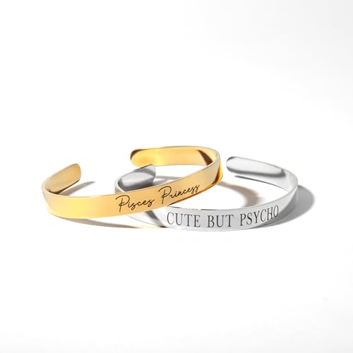 MignonandMignon Personalized Cuff Bracelet Custom Engraved Name, Inspirational Message, Coordinate Bangle for Graduation, Friendship, or Bridesmaid Gift