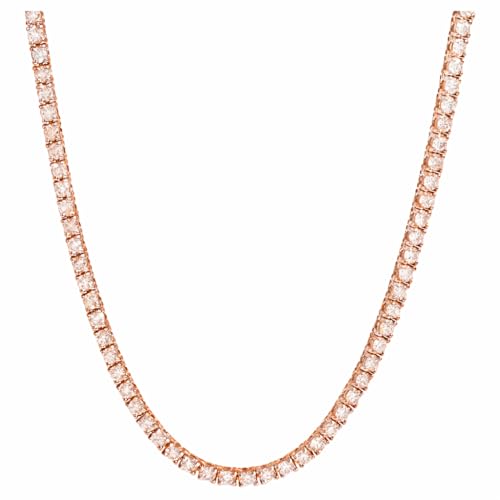 Savlano 18K Gold Plated Cubic Zirconia Round 4.5MM Classic Tennis 18 Inches Chain Necklace For Women & Men Comes With a Gift Box - color: Rose Gold