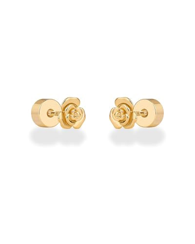 PAVOI 14K Gold Plated Dainty Flat Back Earrings for Women - Hypoallergenic Sterling Silver Posts Helix Cartilage Piercing Jewelry - Emoji Motif Bow Celestial Flatback Gold Stud Earrings Screw Back - style: Rose
