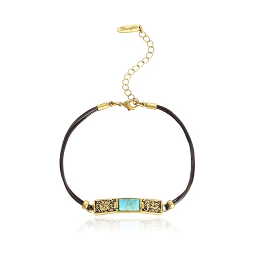 Montana West x Wrangler Faux Leather Wrap Bracelets for Women Western Country Bohemian Cowgirl Turquoise Dainty Jewelry - color: Gold-Turquoise