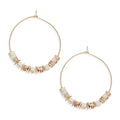 Natural Stone Beaded Hoop Earrings for Women, Boho Handmade Lightweight Hypoallergenic Trendy Summer Beach Accessories Fashion Jewelry Gift - color: beige