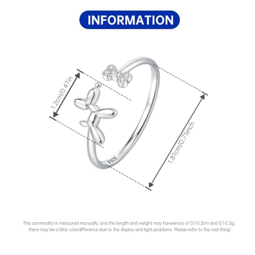 Rings for Women Butterfly Ring 925 Sterling Silver Rings Adjustable Promise Open Ring for Women Couple Wedding Engagement Jewelry Gifts - style: Balloon Dog Open Ring