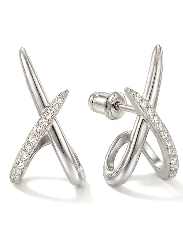 Gold Earrings for Women Trendy,14K Gold Stud Earrings Dainty Earrings Simple Minimalist Cubic Zirconia Diamond Gold Earrings Hypoallergenic Earring for Women Gifts - color: Sloane Pave & Silver