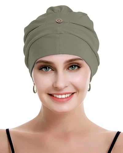 osvyo Cotton Chemo Turbans for Women Cancer Hairloss hat - Cotton Lightweight Headwear Sealed Packaging - color: Cotton Dark Moss