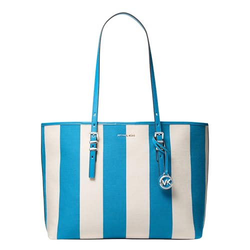 Michael Kors Quinn Large Tote - color: Silver-tone Hardware/Canvas/Milos Blue