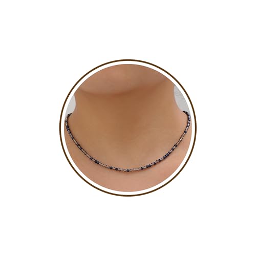 JSJOY Tiny Crystal Beaded Choker Necklaces for Women Colorful Beaded Necklace Dainty Choker Necklaces Simple Boho Jewelry Gifts for Teens Handmade Shining Bead Necklaces Gifts - color: Dark Black