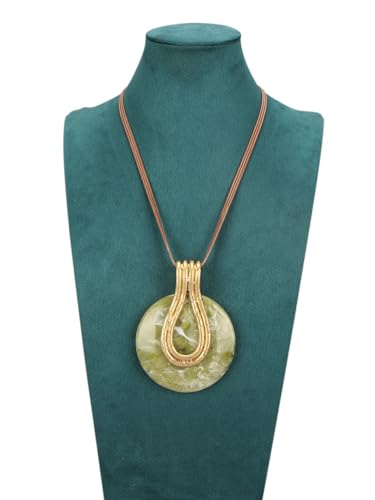 GelConnie Long Necklaces for Women Boho Large Pendant Necklace Casual Bohemian Brown Leather Choker Sweater Circle Statement Stone Necklace - style: Large Stone Necklace