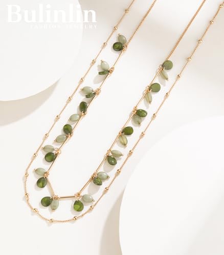 BULINLIN Layered Long Necklaces for Women Long Beaded Chain Necklace CostumeJewelry Mothers Day Gifts for Mom - color: Green