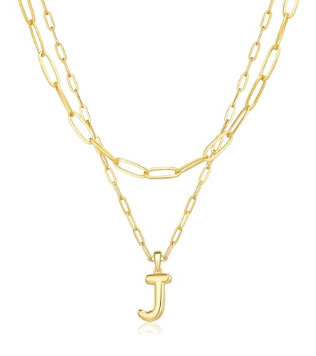 adoyi Dainty Heart Initial Necklaces 14K Gold Plated Layered Letter A-Z Pendant Necklace Stack Trendy Jewelry Birthday Valentines Gifts for Women Jewelry - color: Gold-Letter, style: J