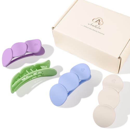 Medium Flat Hair Clips for Women, French Claw Clips Strong Hold for Thick & Thin Hair, Duckbill Hair Clips Non Slip for Driving Yoga - Green, Purple, Blue, White, 4pcs - color: Green, Purple, Blue, White