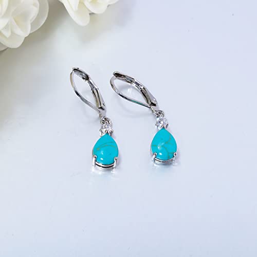 CiNily Teardrop Leverback Dangle Earrings for Women Hypoallergenic 14K Gold Plated Cubic Zircon Drop Earrings Fashion Crystal Earrings for Girls Jewelry Christmas Gifts - color: Turquoise