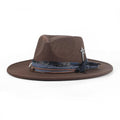 Womens Boho Fedora Hat Wide Brim Fedora Mens Handmade Flat Brim Hats - color: Chocolate
