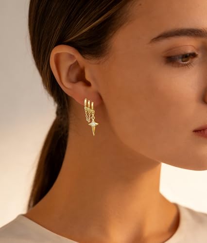 Gold Earrings for Women Trendy, Simple Dainty 14K Gold Plated Paperclip Square Chain Link Dangle Hoops Earrings Pin Stud Huggie Earrings Lightweight Hypoallergenic Minimalist Aesthetic Gold Jewelry for Christmas Gifts - color: drop arrings-2
