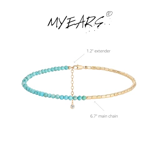 MYEARS Women Beaded Bracelet Gold Gemstone 14K Simple Dainty Handmade Chain Everyday Boho Beach Jewelry - style: Turquoise