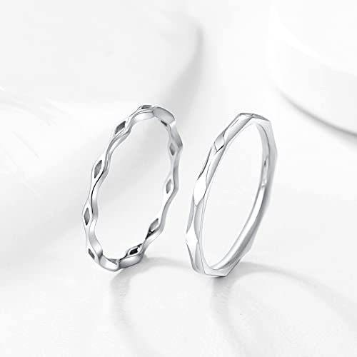 KAZITSAN 2pc 2mm Stainless Steel Rings for Women Girls Fashion Wedding Plain Band Knuckle Stacking Midi Rings Silver/Rose Gold Wedding Band Comfort Fit - color: BEHY01-Silver