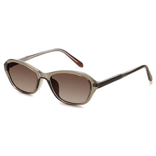 SOJOS Retro Oval Sunglasses for Women Trendy Cat Eye Narrow Chic Y2K 90s Sunnies SJ2685 - color: Transparent Taupe/Greyish-brown Grading