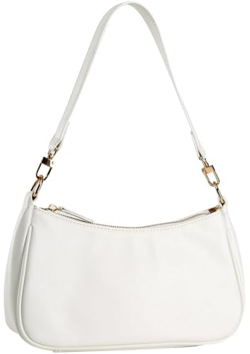 Shoulder Bag for women Crossbody Bags Retro Classic Small Hobo Purse Clutch Tote Handbags with Zipper Closure - color: White