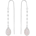 Simulated Druzy Threader Earrings for Women - Gold, Silver, or Rose Gold Tone Long Chain Earrings with Boho Created Geode Stone - color: Silver - White Created Opal