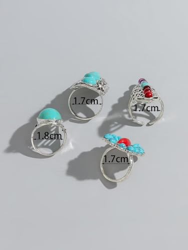 Turquoise Stackable Finger Ring Set Boho Knuckle Rings Midi Joint Carved Rings Natural Stone Adjustable Rings Victorian Handmade Jewelry Cocktail Party Birthday for Women Gift
