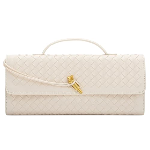NEWBELLA Handwoven Women's Clutch Purse, Crossbody Bag with Adjustable Strap for Evening & Casual Use - color: White