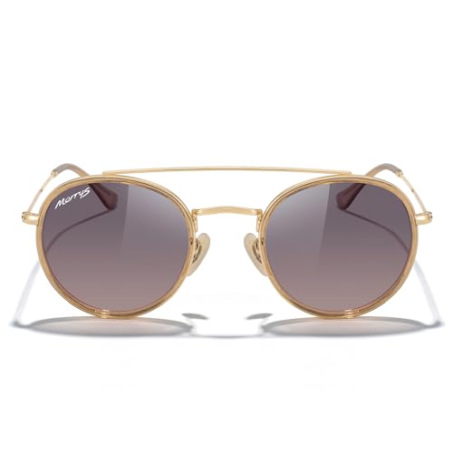 MERRY'S Retro Round Polarized Sunglasses - Unisex Double Bridge Sun Glasses - color: Tra Yellow Frame/Gold Bridge/Brown Gradient Lens