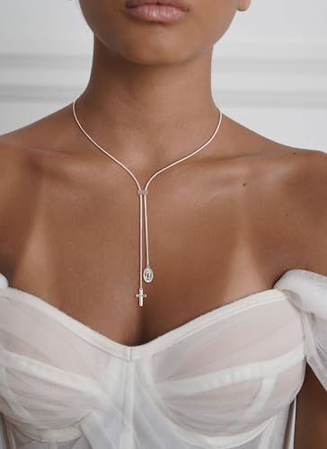 CHESKY Long Necklaces for Women, 14k Gold Plated/Streling Silver Lariat Necklace Dainty Statement Prom Necklace Rosary Cross Sun Drop Pendant Dangle Necklace Gold Prom Jewelry for Women Gifts - style: y necklace 11