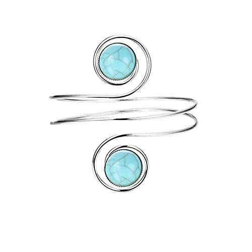 Caiyao Boho Upper Arm Bracelet Cuff Bangle Gold Silver Geometric Cuff Bracelets Mental Open Upper Arm Bangle Bracelet Adjustable Armband Jewelry for Women - style: Turquoise Silver