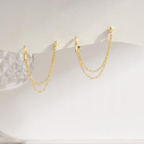 Freekiss Gold Chain Studs Earrings for Women Trendy: Hypoallergenic 14K Gold Plated Dangle Earrings Dainty Small Long Chain Earring Set Fashion Gold Jewelry for Women - style: ball chain earrings-gd