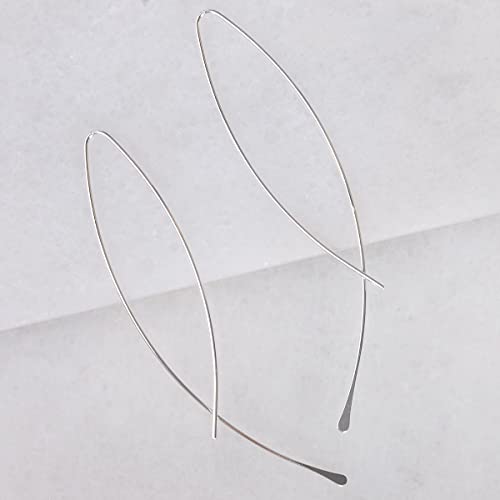 Upside Down Hoop Earrings - Hypoallergenic Lightweight Wire Needle Drop Dangle Threader Hoops for Women, Safe for Sensitive Ears - Plated in 925 Sterling Silver or 18k Gold - color: 3.25" inch - 925 Sterling Silver Plated