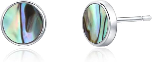 S.Leaf Gold Stud Earrings for Women Sterling Silver Gold plated Hypoallergenic Shell Mother of Pearl Post Earrings for Women Birthday Gifts - color: A04_Shell_7mm_Abalone