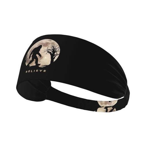 Black and Gold Swirl Liquid Ink Marble Workout Headbands Fashion Sports Sweatbands Yoga Hairbands for Fitness Athletic Non Slip Wicking Headscarf for Men Womens Girls Summer Accessories Elastic Bands - color: Funny Bigfoot Sasquatch Full Moon