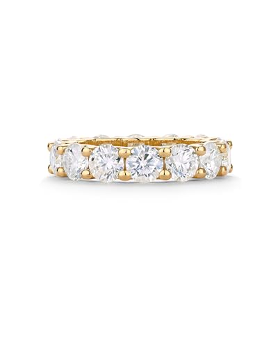 PAVOI 14K Gold Plated Eternity Ring for Women - Statement Eternity Band Rings with Round Cubic Zirconia - Stackable Wedding Band - Love Engagement Trendy Bridal Jewelry - color: Yellow Gold
