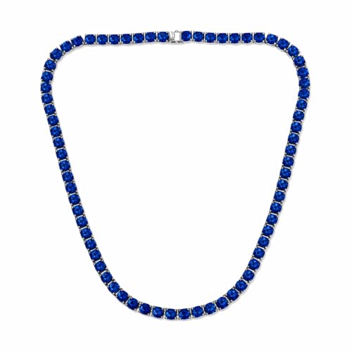 Savlano 18K Gold Plated Cubic Zirconia Round 4.5MM Classic Tennis 18 Inches Chain Necklace For Women & Men Comes With a Gift Box - color: White Gold-Blue CZ