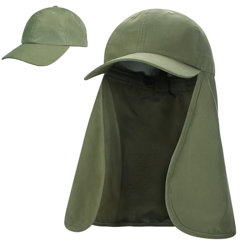 Tirrinia Wide Brim Sun Hat with Neck Flap for Men & Women, Breathable Hiking Fishing Safari Hat, Outdoor UV Protection Cap - color: Green