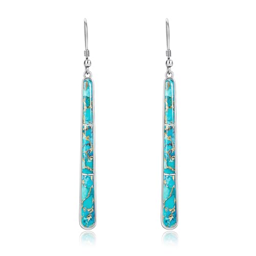 Turquoise Earrings for Women 925 Sterling Silver Gemstones Dangle Earrings Bohemian Style Statement Bar Earrings Dangle Earrings for Women Earrings Valentines Gifts - color: Blue Gold